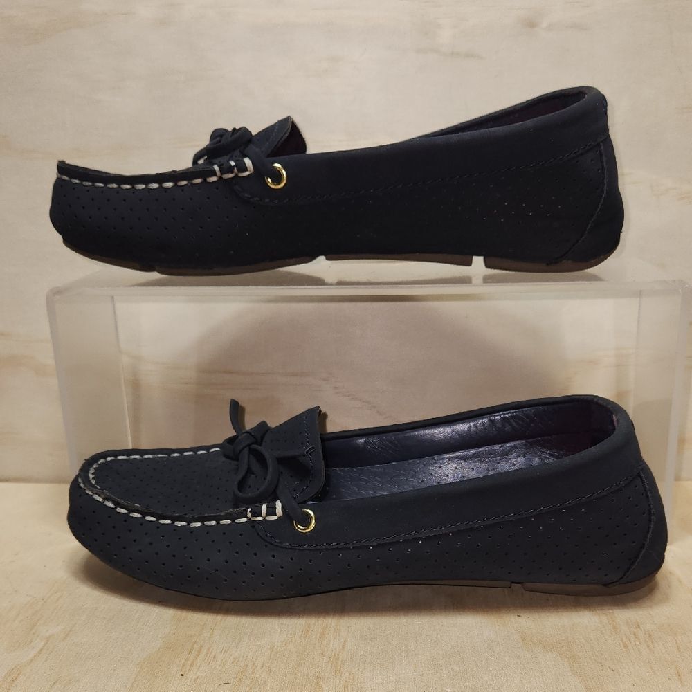 Tommy Hilfiger Suede Navy Blue Black Penny Loafer Women 7.5 Shoe Flat Comfy